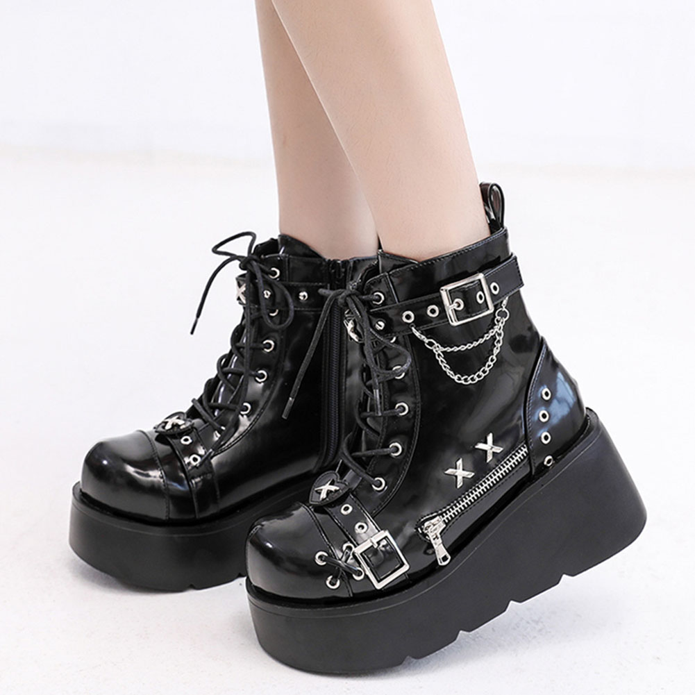 Motorcycle Chain - Yepyeni Bayanlar Goth Platform Bilek Botları